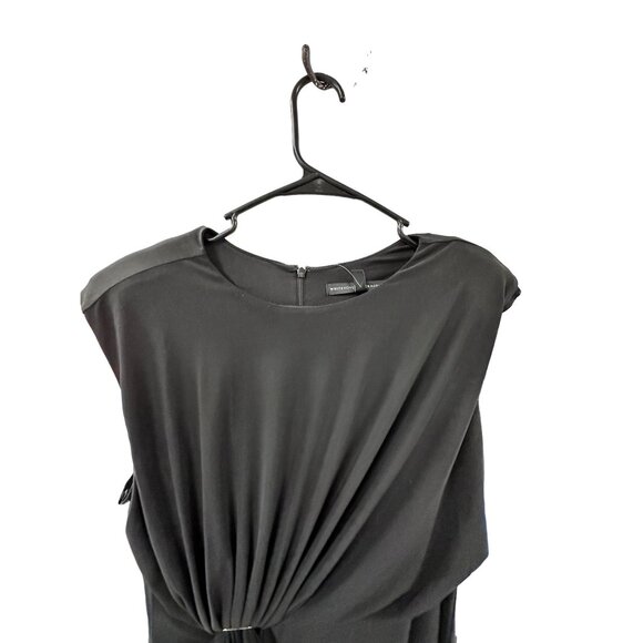 💰BOGO💰 New WHBM Black Long Cap Sleeve Dress with Gathered Side sz M - Picture 4 of 7